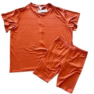 Pumpkin Spice Biker Shorts Oversized Tee Shirt Matching Set Womens Plus Size